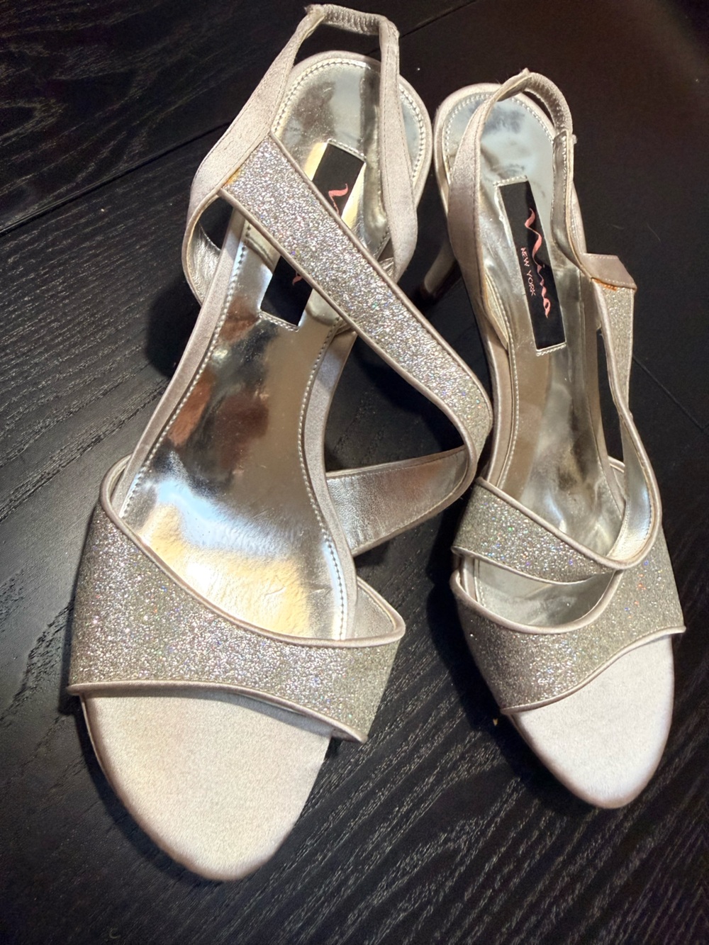 Nina Silver Glitter Strappy Heeled Sandals